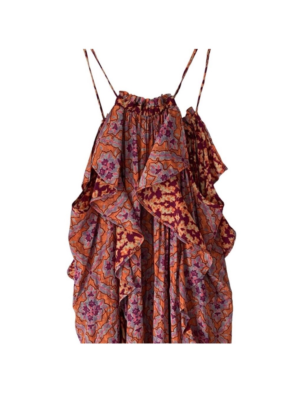 Calypso St. Barth Ardelle NWTS Maxi Ruffle Dress Purple Rust Batik Print small - Picture 7 of 12